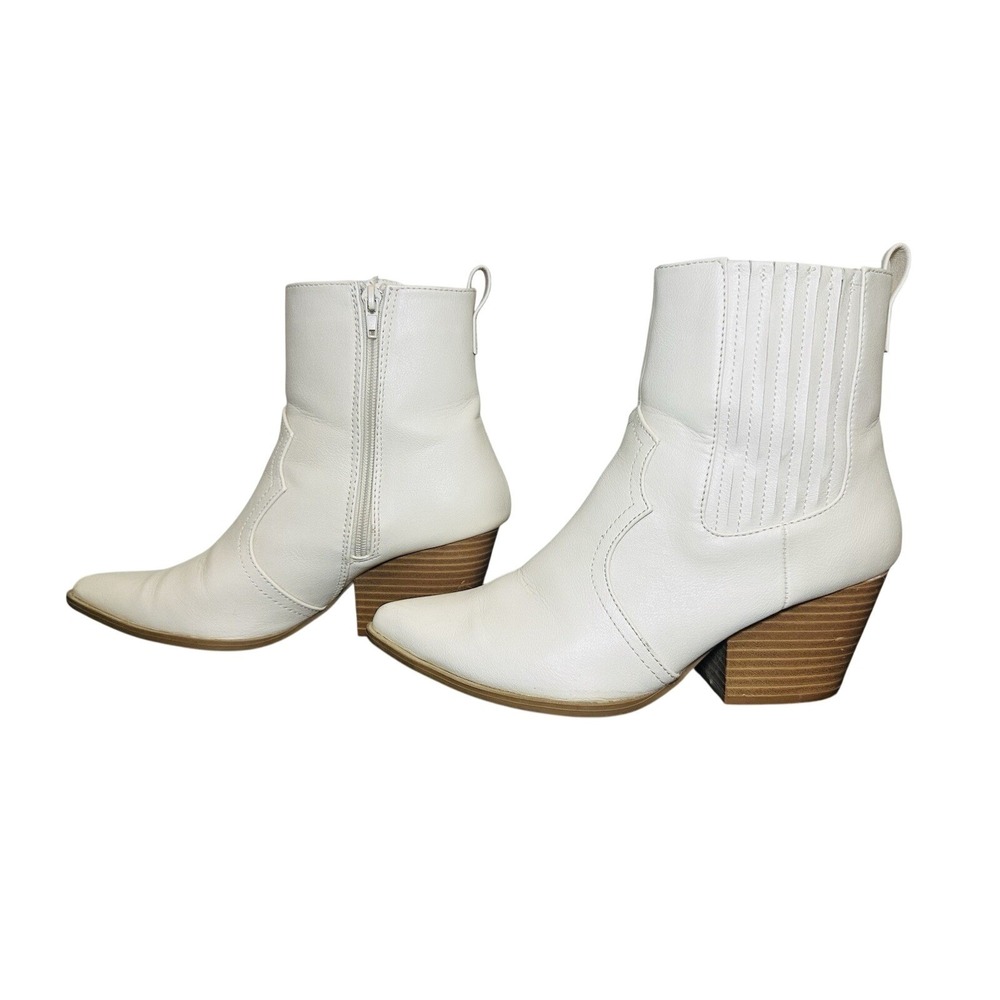 Lulus Vancy Stone Pointed Toe Mid Calf Boots‎ Cream White Western Women's 9 - Picture 2 of 15